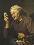Hendrick Bloemaert woman selling eggs oil painting